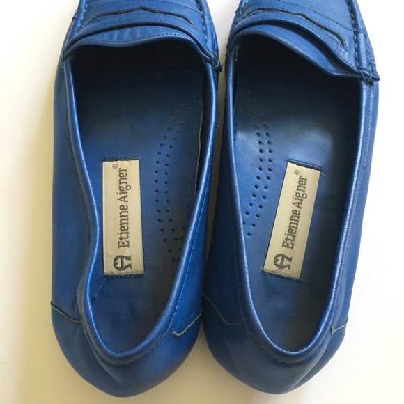 Etienne Aigner Shoes Bright Blue Leather Loafers Size